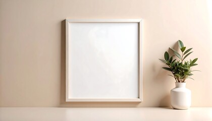 Empty frame on beige wall