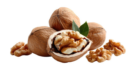 Nuts: close-up of a pile of brown walnuts, some shelled, and others with their shells still intact, ready to be consumed or used in culinary creations.