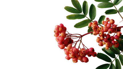 Rowan Branch close-up: A close-up view of a vibrant rowan branch, laden with clusters of ripe, red berries and lush green leaves, offering a vivid display of nature's beauty.
