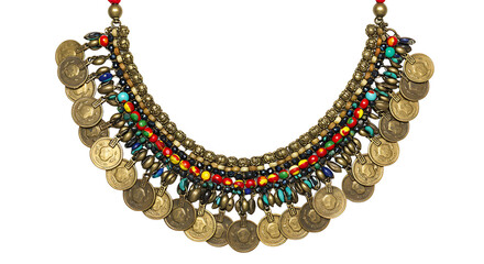 Colorful beaded coin necklace
