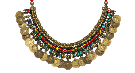 Colorful beaded coin necklace