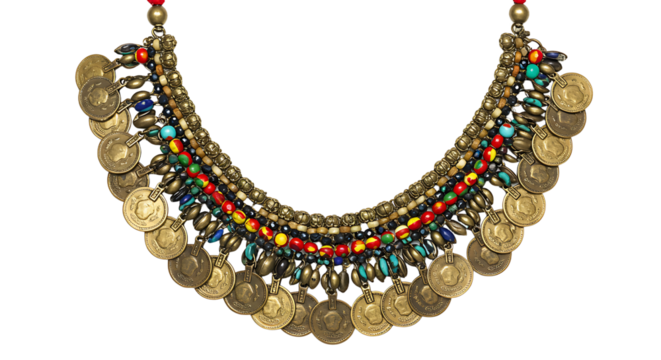 Colorful beaded coin necklace