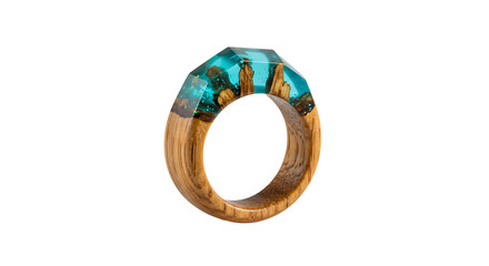 Teal resin inlaid wooden ring