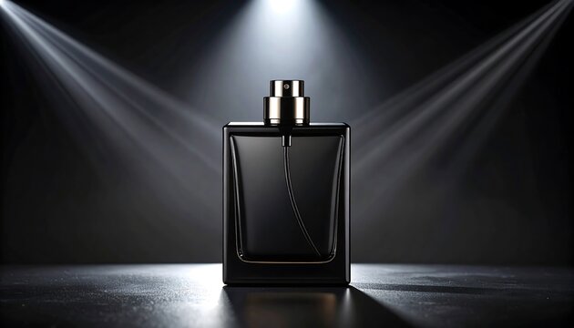 Black perfume bottle spotlights