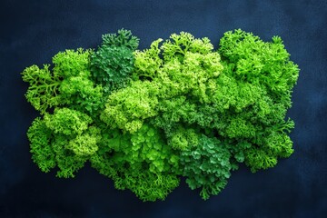 Vibrant green moss arrangement on a dark surface.