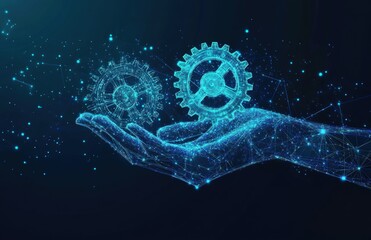 Hand holding gears, digital art