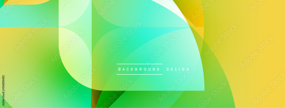 Poster abstract fluid shapes overlap, creating vibrant gradient background. yellows, greens dominate compos
