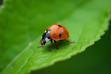 Fototapeta premium Macro Shot of Ladybug on Leaf in Natural Setting