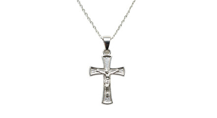 Small silver cross pendant against white background