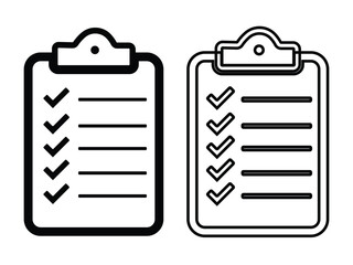 Checklist icon set. Checkmark, document, checkbox on paper and more. Clipboard concept, checklist, document. Clipboard outline icons. Vector illustration.