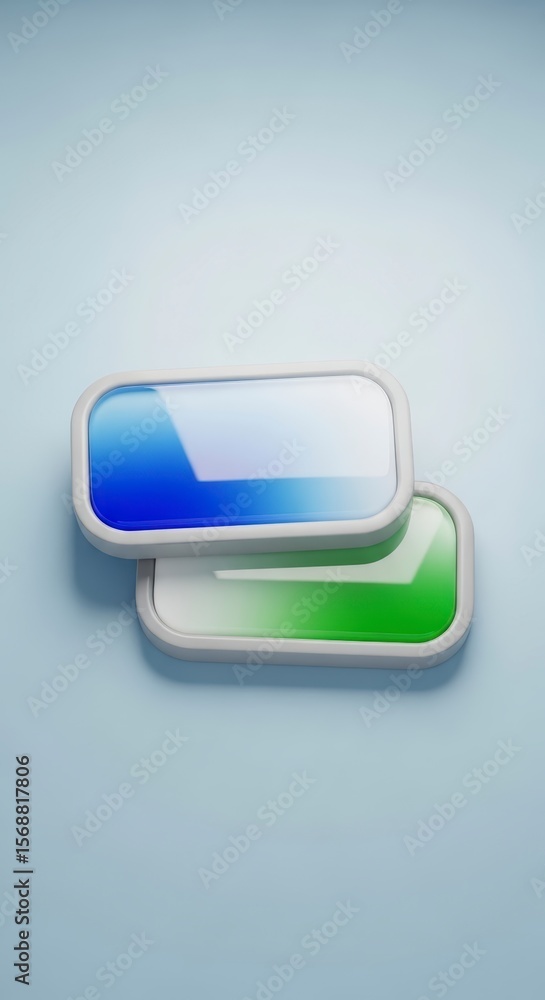 Fototapete stacked rectangles blue and green gradient in white frames on soft blue background