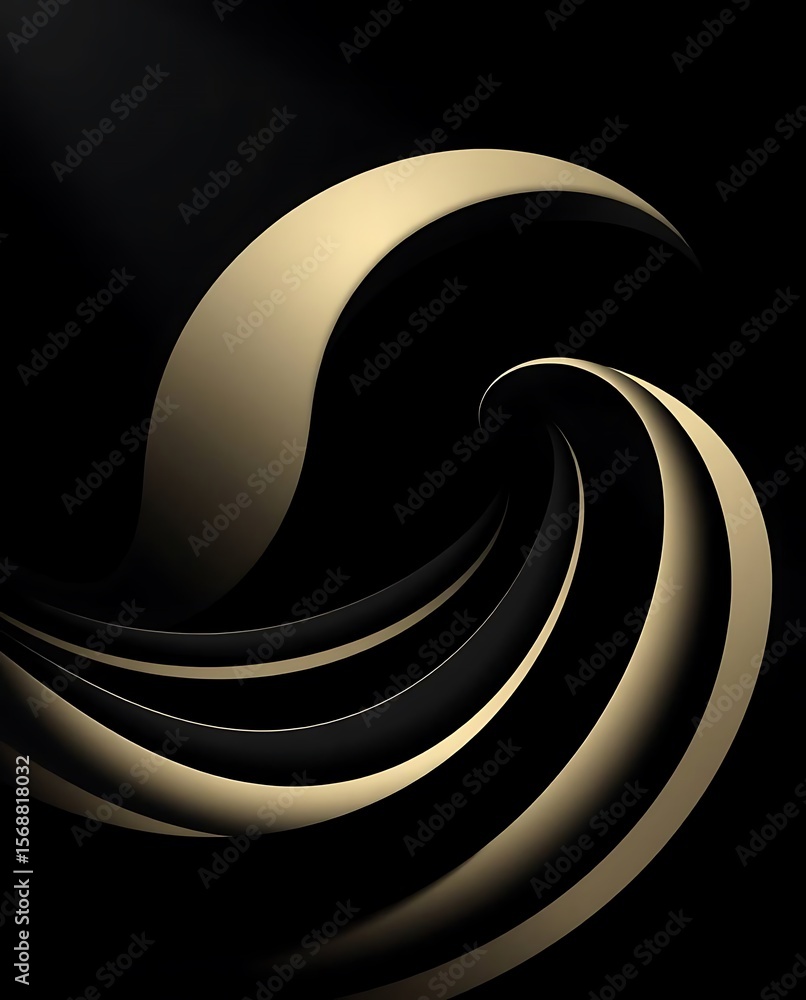Poster abstract flowing curves in gold and black, creating an elegant design