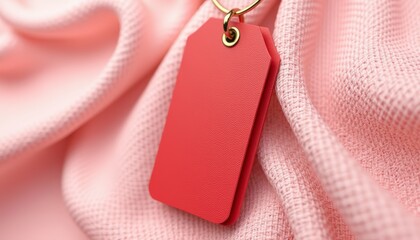 Vibrant Empty Red Tag on Soft Pink Fabric Display for Retail Marketing