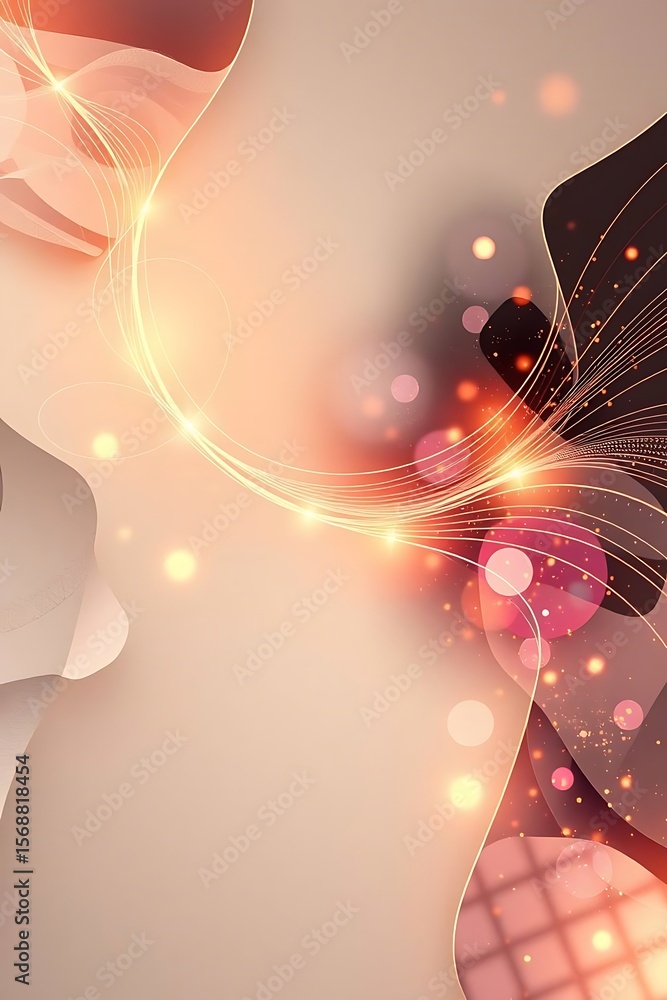 Poster elegant swirls and glowing bokeh on a peach backdrop, dynamic design