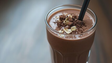 Delightful chocolate protein smoothie served in glass for healthy lifestyle