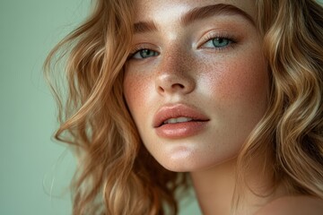 Naklejka premium Close-up portrait of a woman with highlighted features.