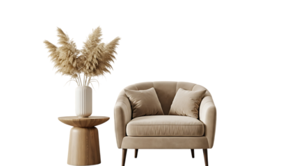 Plush armchair with dried reeds beige velvet