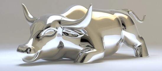 Sleek chrome bull sculpture, embodying strength and prosperity symbolism