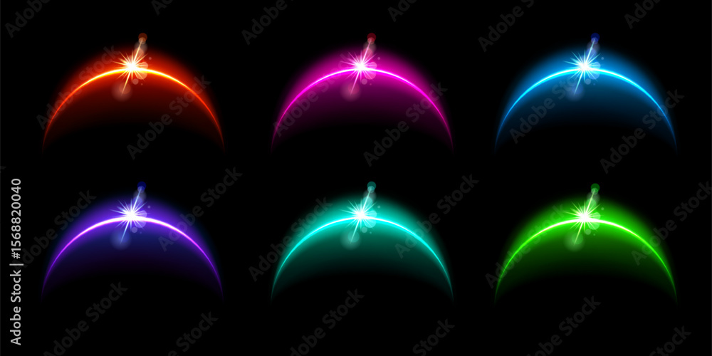 Wall mural solar eclipse light set. shining moon flare effect on black background. abstract vector illustration