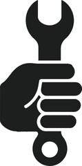 Black silhouette of a hand holding a wrench