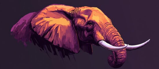 Stylized elephant portrait with striking purple and orange hues on a dark background