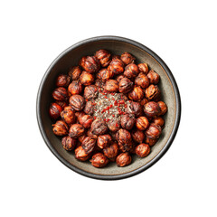 Obraz premium Roasted Chickpeas with Black Pepper and Chili Flakes in a Dark Bowl