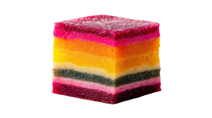 Colorful layered dessert with vibrant hues and sweet flavor. transparent background