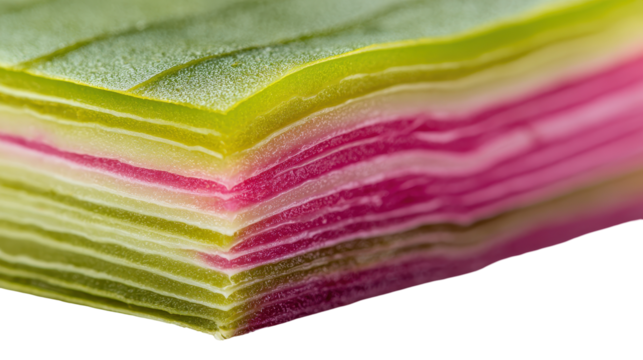 Colorful layers of a dessert showcasing vibrant shades. transparent background
