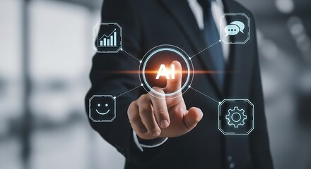 Businessman touches artificial intelligence interface