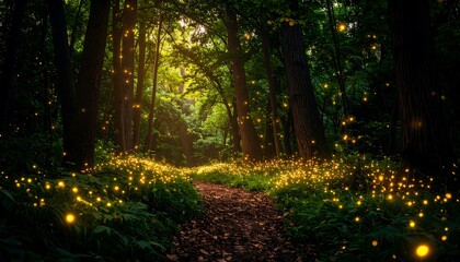 Enchanting forest path at twilight