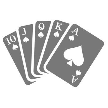 Royal flush deck playing cards. Poker higher hand in spades vector icon.
