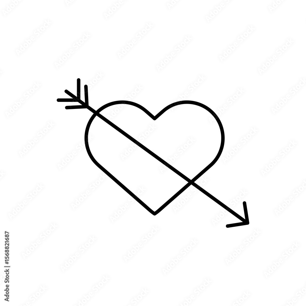 Poster heart arrow icon or logo isolated sign ,vector flat black linear illustration for web and app..eps