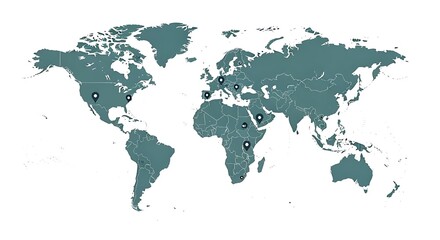 World Map Illustration with Location Markers Showing Global Presence