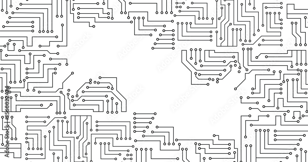 Poster Circuit technology background with hi-tech digital data connection system and computer electronic design. Technology digital circuit board background. Technology black circuit diagram.