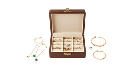 Brown jewelry box with accessories