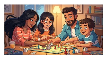 Family Playing Board Game Together at Home in the Evening