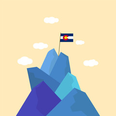 Illustration of colorado flag waving on mountain. vector illustration