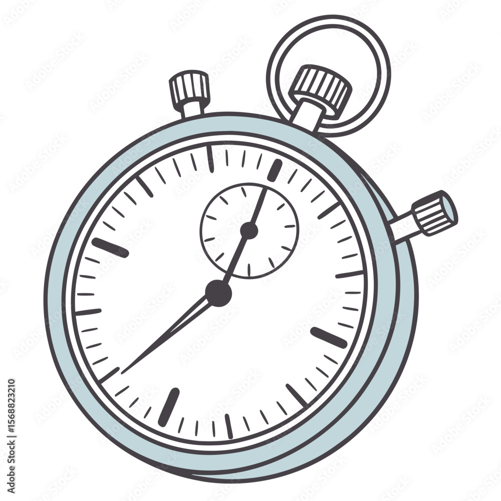 Poster flat vector illustration of a modern stopwatch in minimal style. bold circular frame with thick bord