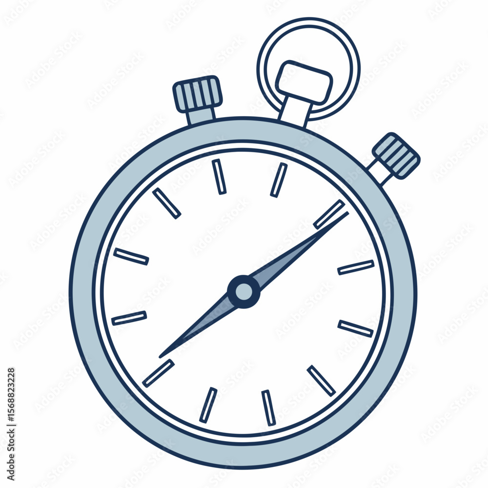 Poster flat vector illustration of a modern stopwatch in minimal style. bold circular frame with thick bord