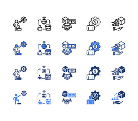 Business integration icon sheet multiple style collection.  Leadership, E-commerce, Trade, Business Management and Sales Growth.