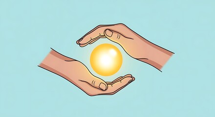 Holding Glowing Sphere in Hands Concept of Protection and Energy
