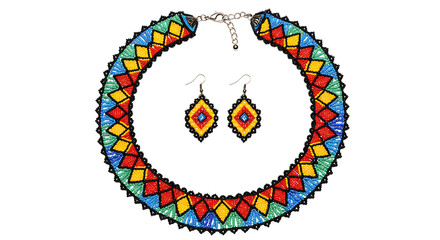 Colorful beaded necklace and earrings set