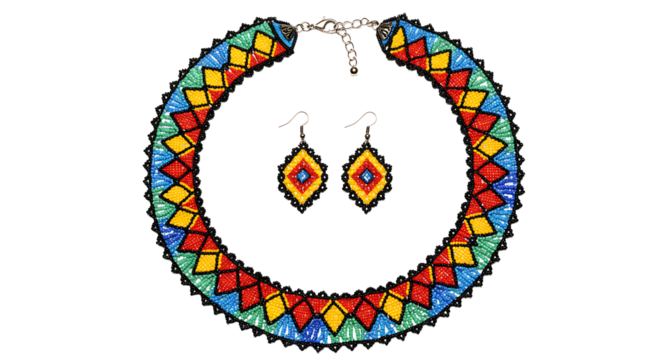 Colorful beaded necklace and earrings set