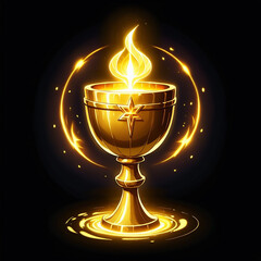 Luminous Golden Chalice: A magical goblet radiates light, encircled by swirling energy, set against a dark mystical background.