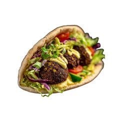 Delicious Falafel Pita Pocket with Hummus and Fresh Vegetables