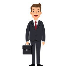 Smiling businessman in suit holding briefcase, ready for work.