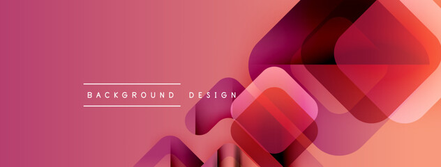 Abstract geometric shapes overlap, creating vibrant pink gradient background. Text reads background design. Modern, minimalist aesthetic.