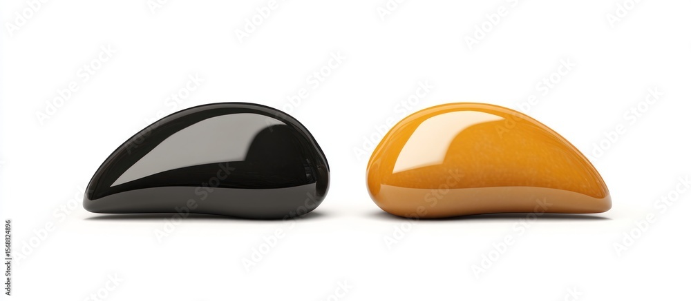 Fototapete abstract rendering contrasting polished pebble-like shapes on a stark white backdrop