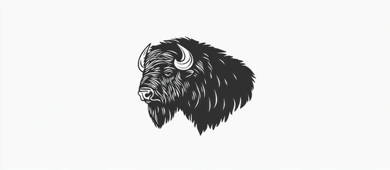 Artistic monochrome depiction of a majestic bison head against plain backdrop