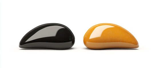 Abstract rendering contrasting polished pebble-like shapes on a stark white backdrop